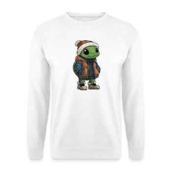 Schildkröte mit Winterjacke und Mütze - Unisex Pullover - Weiß - Vorne - Alina (178cm) & Michal (187cm)