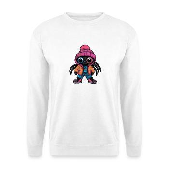 Spinne mit Winterjacke und pinker Mütze - Unisex Pullover - Weiß - Vorne - Alina (178cm) & Michal (187cm)