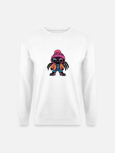 Spinne mit Winterjacke und pinker Mütze - Unisex Pullover - Weiß