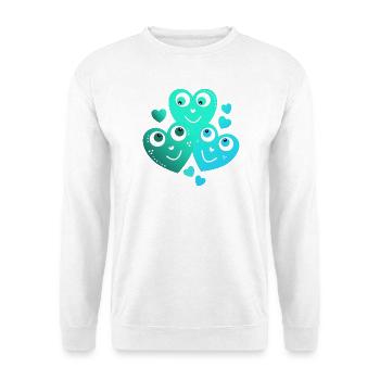 fröhliche türkisblaue Herzen lächelnde Herzen  - Unisex Pullover - Weiß - Vorne - Alina (178cm) & Michal (187cm)