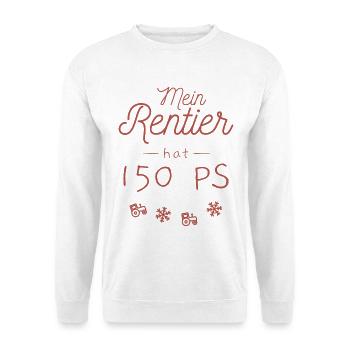 Mein Rentier hat 150 PS - Unisex Pullover - Weiß - Vorne - Alina (178cm) & Michal (187cm)