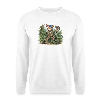 Bunny Punk Junglejäger Hase mit Dämonschlange - Unisex Pullover - Weiß - Vorne - Alina (178cm) & Michal (187cm)