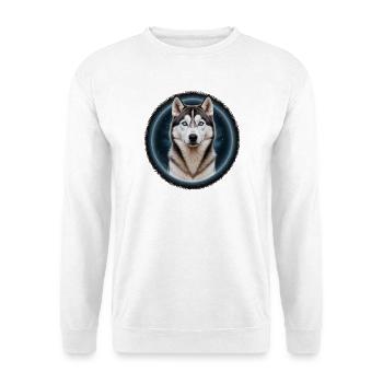 Nachthimmel Husky Porträt - Unisex Pullover - Weiß - Vorne - Alina (178cm) & Michal (187cm)