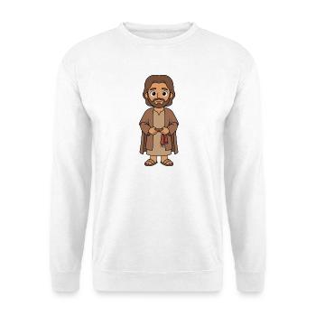 Jesus Cartoon  - Unisex Pullover - Weiß - Vorne - Alina (178cm) & Michal (187cm)
