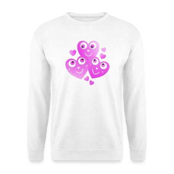 sehr verbundene pinke Herzen die sich anlächeln - Unisex Pullover - Weiß - Vorne - Alina (178cm) & Michal (187cm)