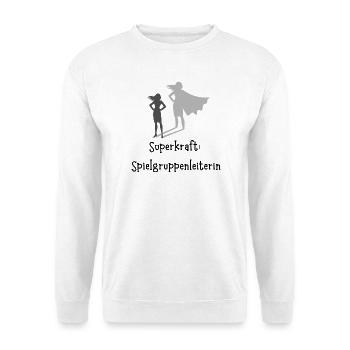 Superkraft__Spielgruppenleiterin - Unisex Pullover - Weiß - Vorne - Alina (178cm) & Michal (187cm)