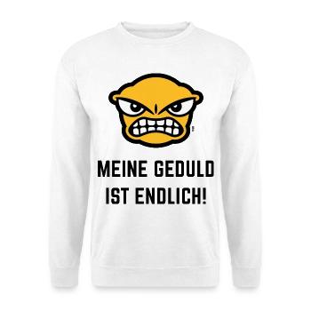 Meine Geduld Ist Endlich! (Emoticon / POS 3C Gold) - Unisex Pullover - Weiß - Vorne - Alina (178cm) & Michal (187cm)