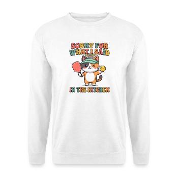 Entschuldigung, was ich gesagt habe, Katze - Unisex Pullover - Weiß - Vorne - Alina (178cm) & Michal (187cm)