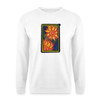 Sonnenblumen-Burst-Rahmen - Unisex Pullover - Weiß - Vorne - Alina (178cm) & Michal (187cm)