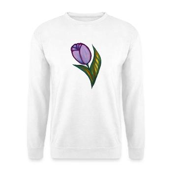 Aquarell Tulip in Lila und Grün - Unisex Pullover - Weiß - Vorne - Alina (178cm) & Michal (187cm)