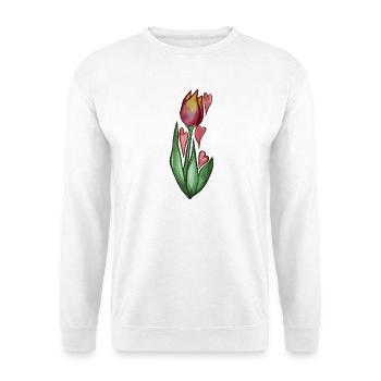 Aquarell-Tulpenherzen blühen - Unisex Pullover - Weiß - Vorne - Alina (178cm) & Michal (187cm)