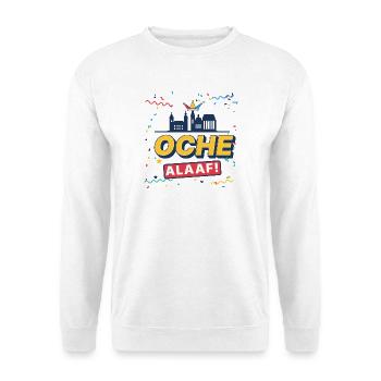 Oche Alaaf Retro Aachen Karneval Skyline Konfetti - Unisex Pullover - Weiß - Vorne - Alina (178cm) & Michal (187cm)
