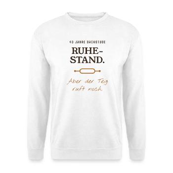 Ruhe Stand 40 Jahre Backstube - Unisex Pullover - Weiß - Vorne - Alina (178cm) & Michal (187cm)