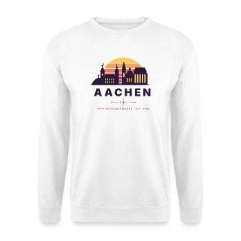 Aachen Retro Sunset Skyline City of Charlemagne - Unisex Pullover - Weiß - Vorne - Alina (178cm) & Michal (187cm)