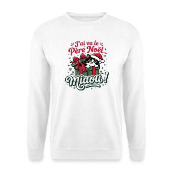 Katzen-Weihnachtsmann - Unisex Pullover - Weiß - Vorne - Alina (178cm) & Michal (187cm)