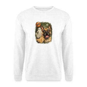 Boo Französische Bulldogge Mit Geist Zu Halloween - Unisex Pullover - Weiß - Vorne - Alina (178cm) & Michal (187cm)