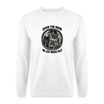  Open The Door We Just Wanna Talk Französische - Unisex Pullover - Weiß - Vorne - Alina (178cm) & Michal (187cm)
