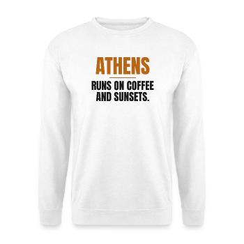 Athen lebt von Kaffee und Sonnenuntergängen - Unisex Pullover - Weiß - Vorne - Alina (178cm) & Michal (187cm)