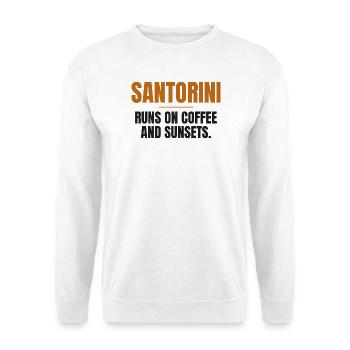 Santorini lebt von Kaffee und Sonnenuntergängen - Unisex Pullover - Weiß - Vorne - Alina (178cm) & Michal (187cm)