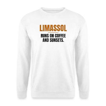 Limassol läuft auf Kaffee und Sonnenuntergängen - Unisex Pullover - Weiß - Vorne - Alina (178cm) & Michal (187cm)