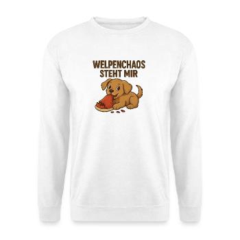 Welpenchaos Geschenk für neue Hundehalter - Unisex Pullover - Weiß - Vorne - Alina (178cm) & Michal (187cm)
