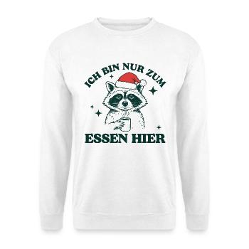 Weihnachten Waschbär Nur zum Essen hier - Unisex Pullover - Weiß - Vorne - Alina (178cm) & Michal (187cm)