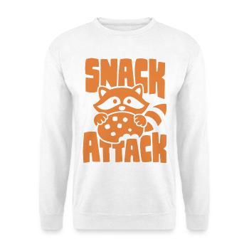 Waschbär mit Keks – Snack Attack - Unisex Pullover - Weiß - Vorne - Alina (178cm) & Michal (187cm)