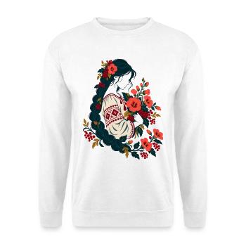 Ukrainerin mit Zopf - Unisex Pullover - Weiß - Vorne - Alina (178cm) & Michal (187cm)