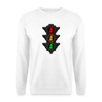 Frosch spielt Cello in der Ampel für Cellisten - Unisex Pullover - Weiß - Vorne - Alina (178cm) & Michal (187cm)