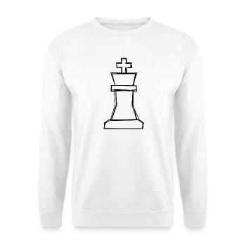 Schachkönig handgezeichnet - Unisex Pullover - Weiß - Vorne - Alina (178cm) & Michal (187cm)