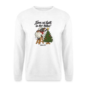 Weihnachtsbaum Schaf Weihnachtspullover Christlich - Unisex Pullover - Weiß - Vorne - Alina (178cm) & Michal (187cm)