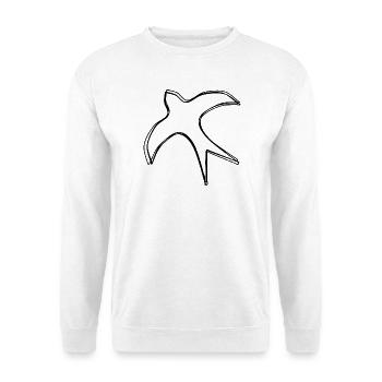 Schwalbe handgezeichnet - Unisex Pullover - Weiß - Vorne - Alina (178cm) & Michal (187cm)
