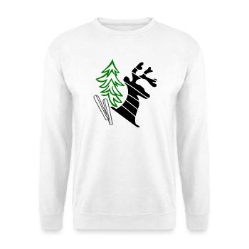 Grüner Tannenbaum mit Elch - Unisex Pullover - Weiß - Vorne - Alina (178cm) & Michal (187cm)