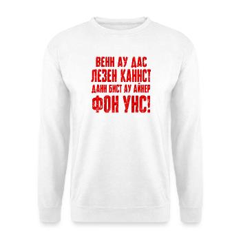 Wenn du das lesen kannst - DDR - Sowjet - Spruch - Unisex Pullover - Weiß - Vorne - Alina (178cm) & Michal (187cm)