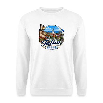 Tallin - Estonia - Estland - Baltikum - Koordinate - Unisex Pullover - Weiß - Vorne - Alina (178cm) & Michal (187cm)