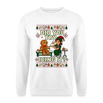 Weihnachten Pflege Lebkuchen Humor Pflege - Unisex Pullover - Weiß - Vorne - Alina (178cm) & Michal (187cm)