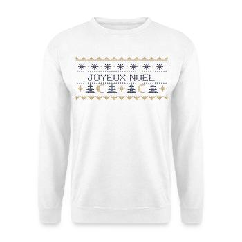 Himmlischer Weihnachtspullover – Gestrickter Mond und Sterne - Unisex Pullover - Weiß - Vorne - Alina (178cm) & Michal (187cm)