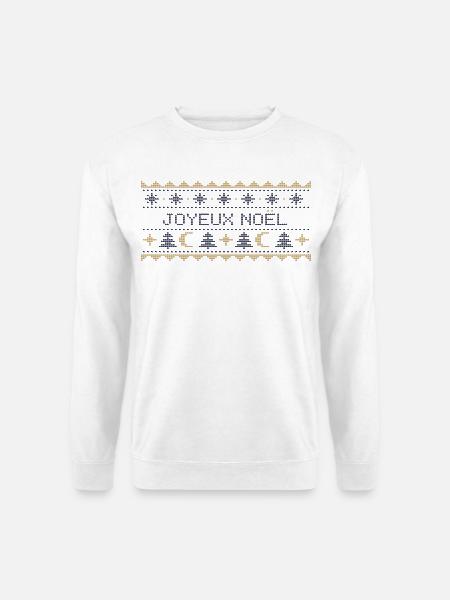 Himmlischer Weihnachtspullover – Gestrickter Mond und Sterne - Unisex Pullover - Weiß