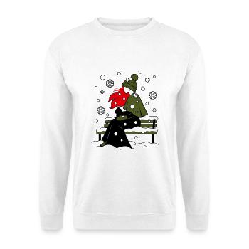 ragazza_capelli_rossi-_sotto_la_neve_con_gatto_ - Unisex Pullover - Weiß - Vorne - Alina (178cm) & Michal (187cm)