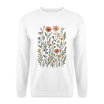 Wildblumen – eine botanische Wiese im Vintage-Stil - Unisex Pullover - Weiß - Vorne - Alina (178cm) & Michal (187cm)
