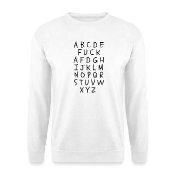 ABC MIT FUCK, WORTWITZ, FCK AFD, FCK NZS, NO NZS - Unisex Pullover - Weiß - Vorne - Alina (178cm) & Michal (187cm)