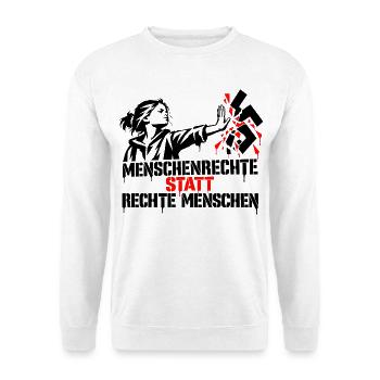 Menschenrechte statt rechte Menschen - Unisex Pullover - Weiß - Vorne - Alina (178cm) & Michal (187cm)