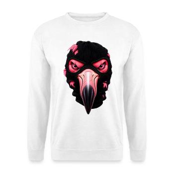 Flamingo mit Sturmhaube – Frecher Streetstyle - Unisex Pullover - Weiß - Vorne - Alina (178cm) & Michal (187cm)