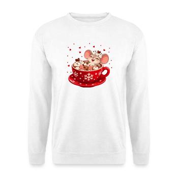 Maus badet im heißen Kakao  - Unisex Pullover - Weiß - Vorne - Alina (178cm) & Michal (187cm)