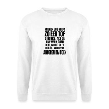 Mein Job hat so etwas Großartiges - Unisex Pullover - Weiß - Vorne - Alina (178cm) & Michal (187cm)