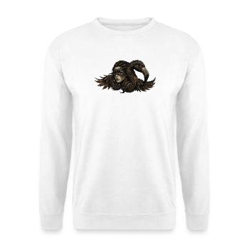 Maskierte Frau mit Krähe - Unisex Pullover - Weiß - Vorne - Alina (178cm) & Michal (187cm)