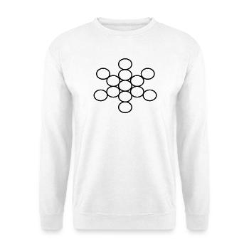 Lebensfrucht – Heilige Geometrie - Unisex Pullover - Weiß - Vorne - Alina (178cm) & Michal (187cm)