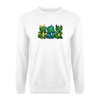 Drei weise Drachen – Nichts sehen hören sagen - Unisex Pullover - Weiß - Vorne - Alina (178cm) & Michal (187cm)