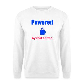 Angetrieben von echtem Kaffee - Unisex Pullover - Weiß - Vorne - Alina (178cm) & Michal (187cm)