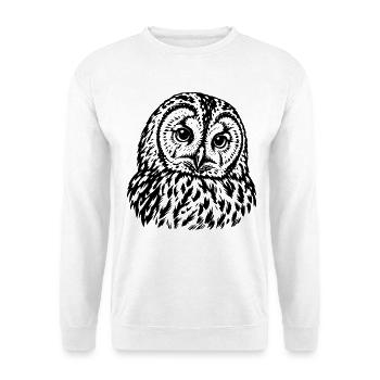 Waldkauz – Detailliertes Schwarz Weiß Porträt - Unisex Pullover - Weiß - Vorne - Alina (178cm) & Michal (187cm)